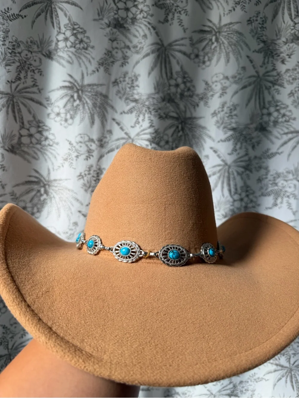 White Mountain Camel Western Cowboy Hat with Turquoise Concho Band Small